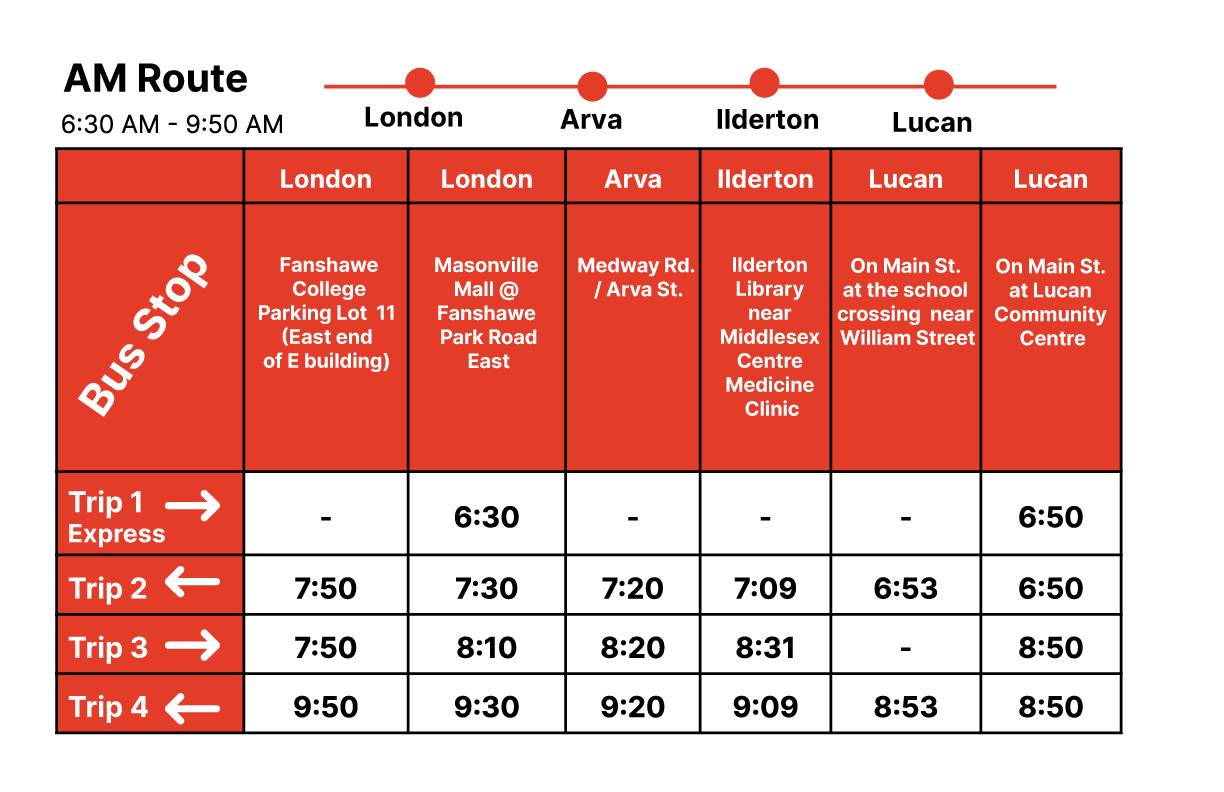 Lucan to London Route 1 AM Schedule