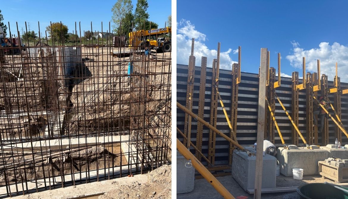 Side-by-side images of the construction site