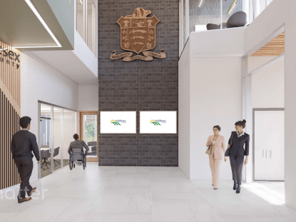 Rendering of new county building entryway