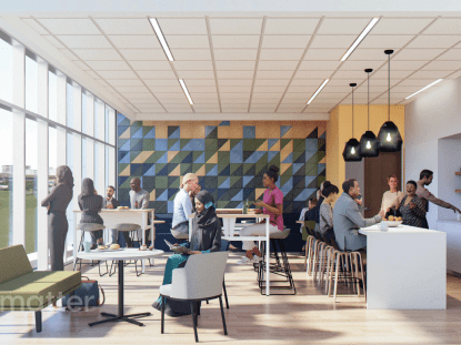 Rendering of new county building break room and kitchen area