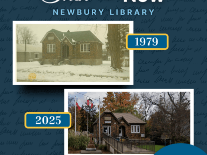Two images comparing Newbury Library from 1979 to 2025