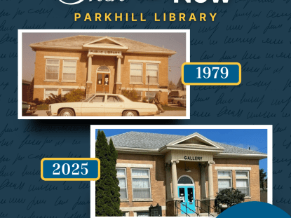 Two side-by-side images comparing the Parkhill Library in 1979 and how it appears today in 2025 with the words, "Then Vs. Now", "225 Years of Middlesex County" and the County logo